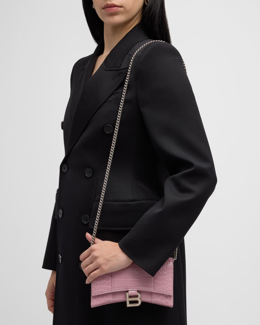 BALENCIAGA: Hourglass wallet bag in leather - Black  Balenciaga crossbody  bags 6560501QJ4M online at