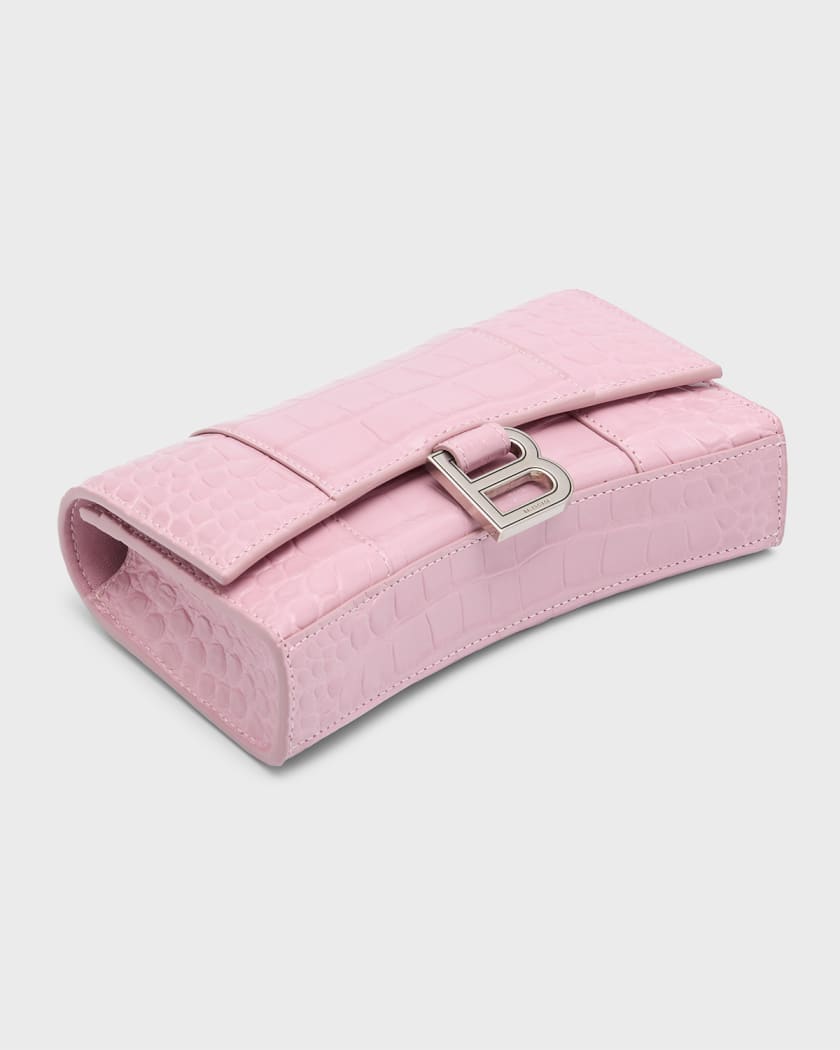 Balenciaga Hourglass Crocodile Embossed Chain Wallet Pink