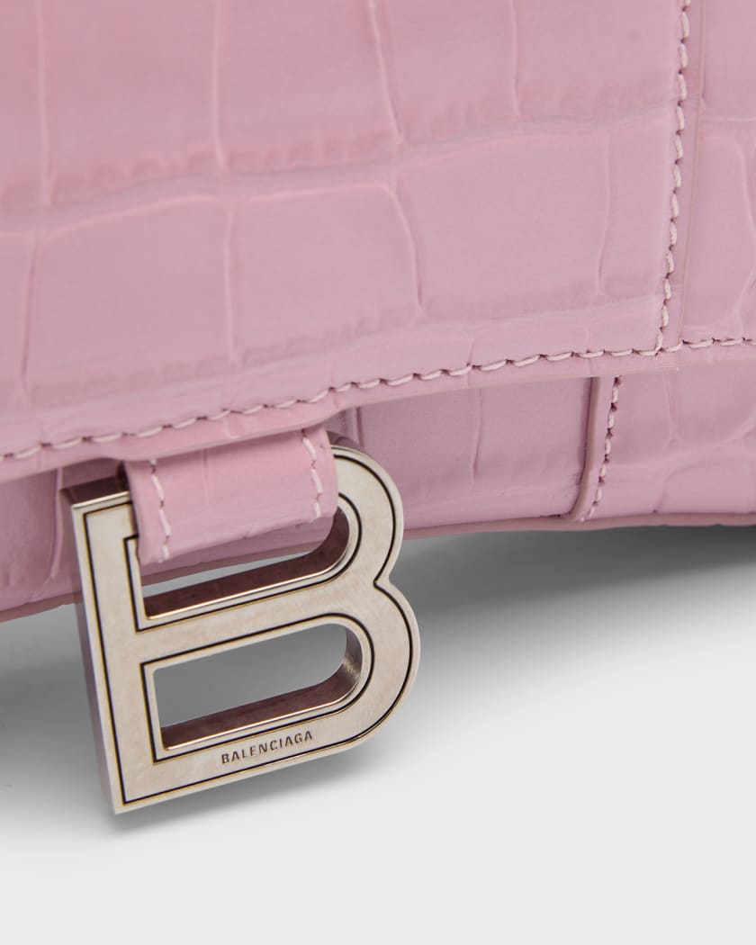 Balenciaga Pink Croc Embossed Leather Soft Hourglass Wallet on Chain Bag