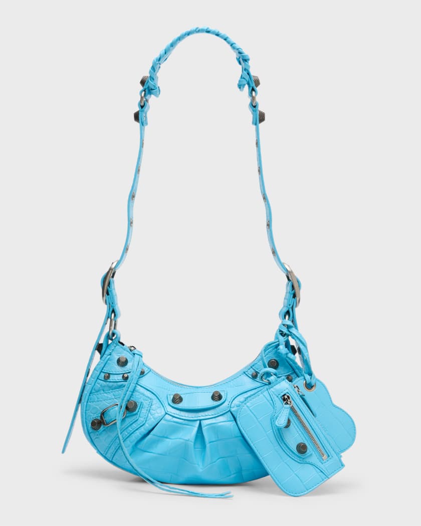 Balenciaga XS Cagole Croc-Embossed Zip Shoulder Bag