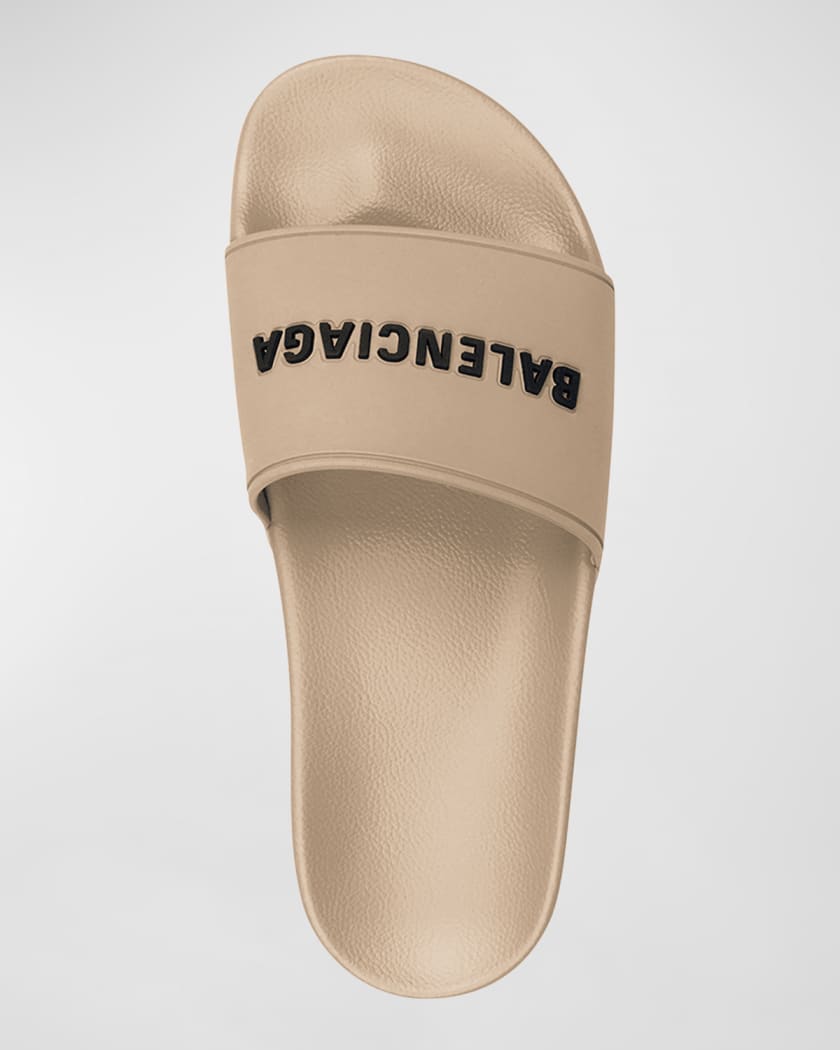 Balenciaga Men's Logo Pool Slide Sandals | Neiman Marcus