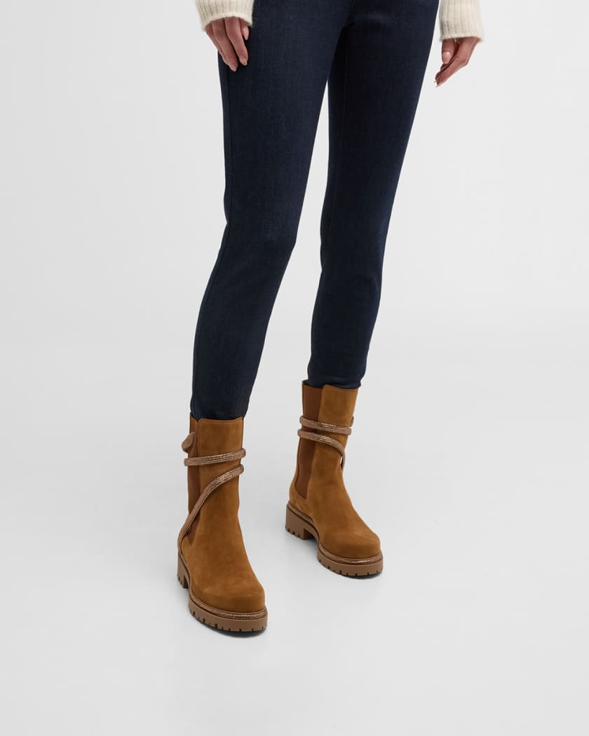 Rene Caovilla Suede Snake Chelsea Boots Neiman Marcus