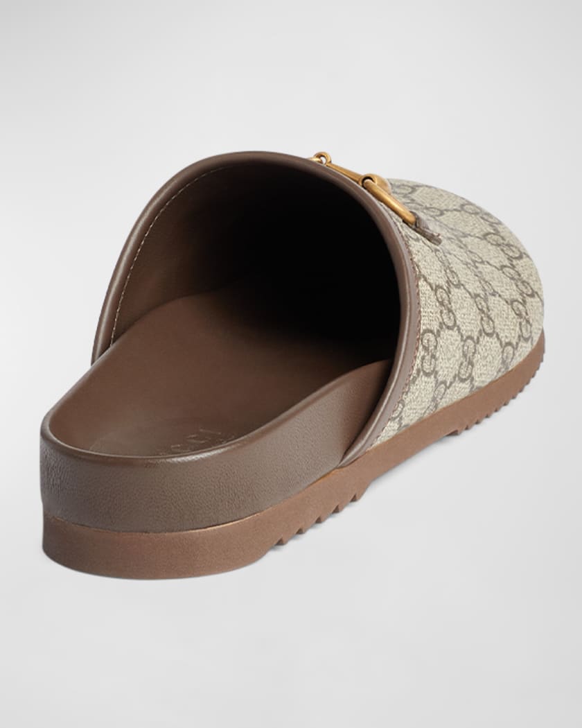 Gucci Men's River GG Leather Mules - Beige Ebony - Size 11