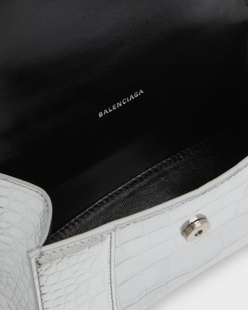 Balenciaga 'hourglass' Xs Top Handle Croc Embossed Leather Bag in Gray