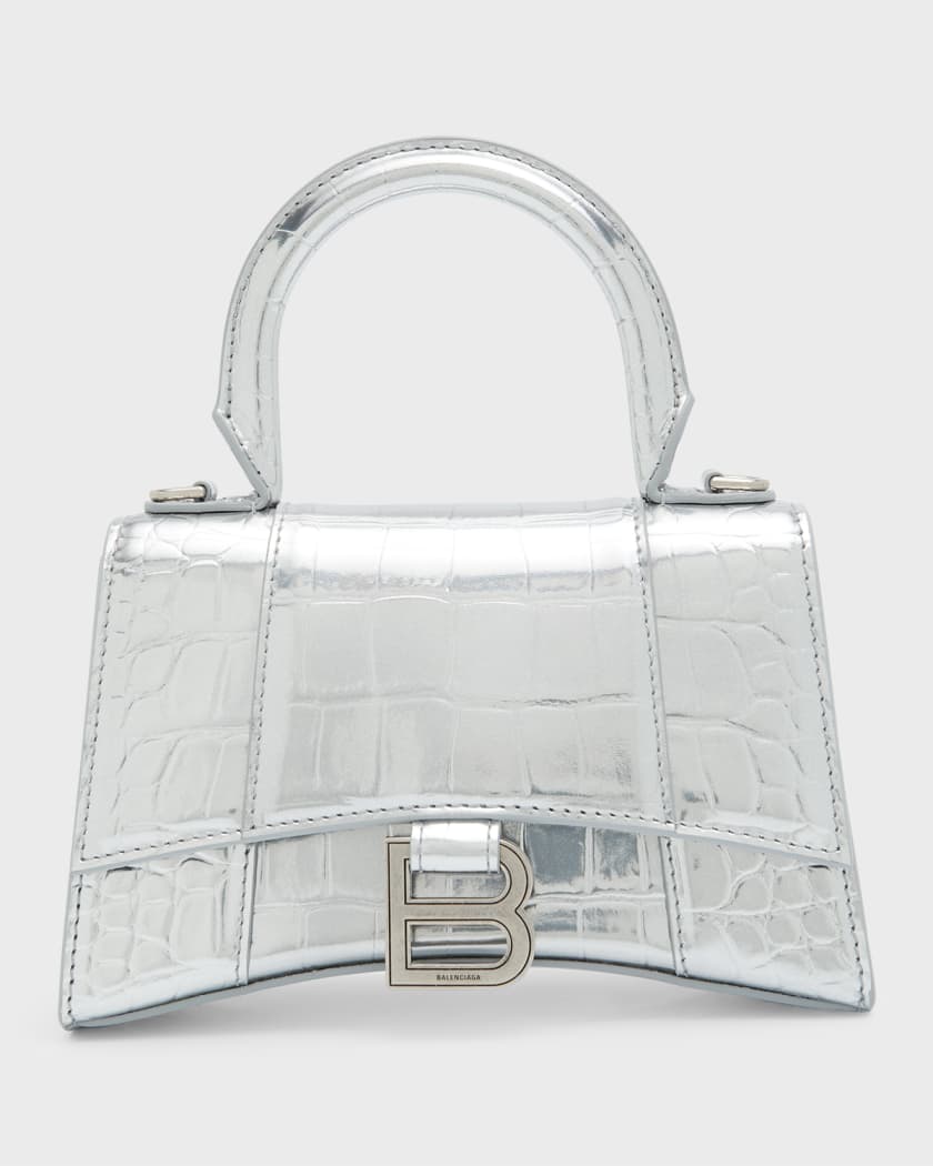 Balenciaga Hourglass XS Metallic Croc-Embossed Top-Handle Bag