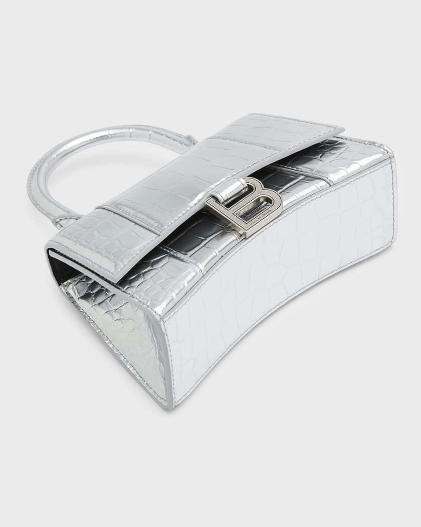 Balenciaga Metallic Croc Embossed Patent Leather Hourglass Xs Top Handle Bag