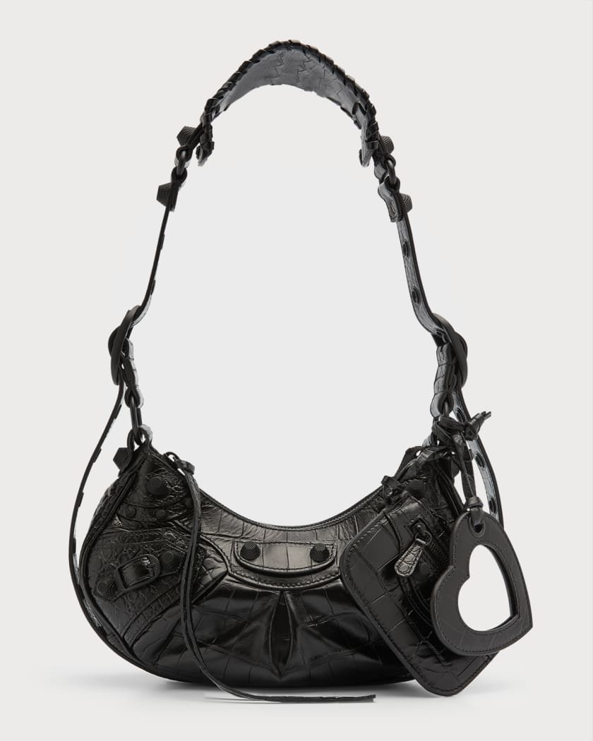 Balenciaga Le Cagole Heart Mini Leather Shoulder Bag - Black