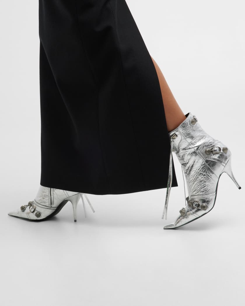 Balenciaga Cagole Metallic Buckle Zip Ankle Booties Neiman Marcus