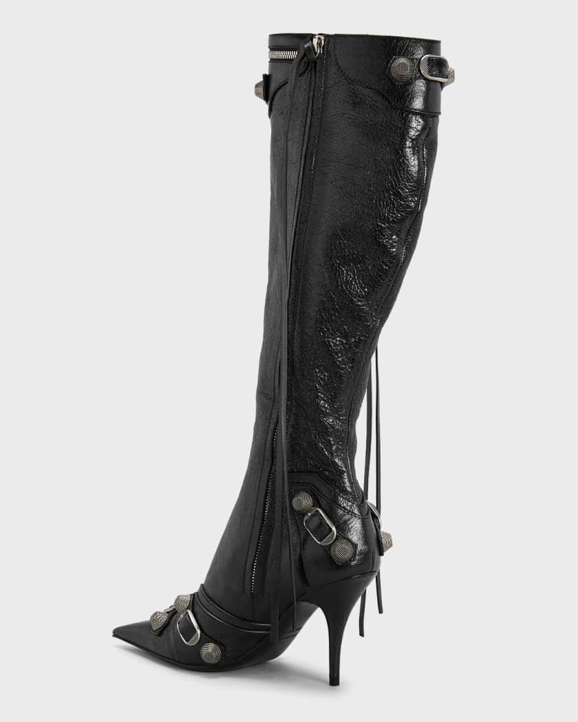 Balenciaga Cagole Lambskin Buckle Zip Knee Boots Neiman Marcus