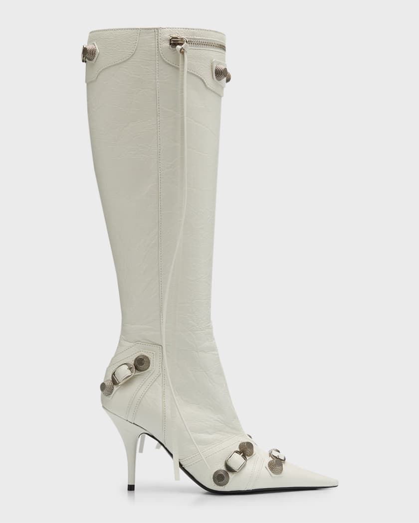 Balenciaga Cagole Lambskin Buckle Zip Knee Boots