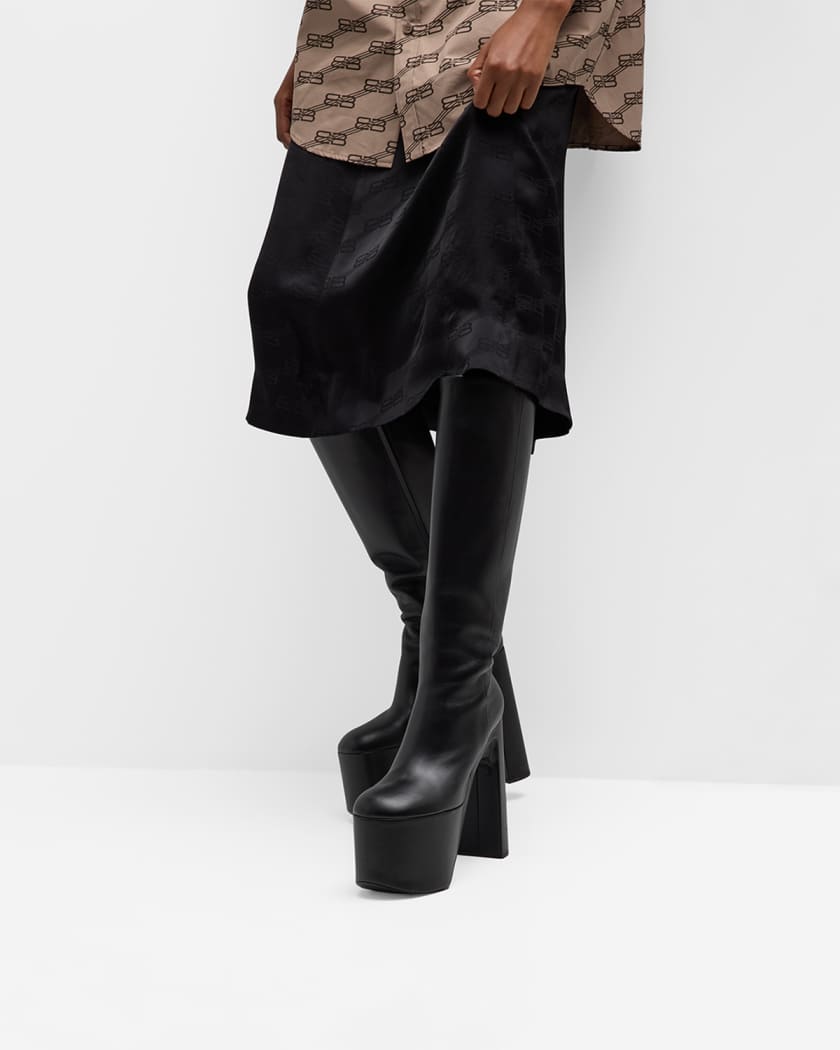 Balenciaga Camden Leather Platform Knee Boots