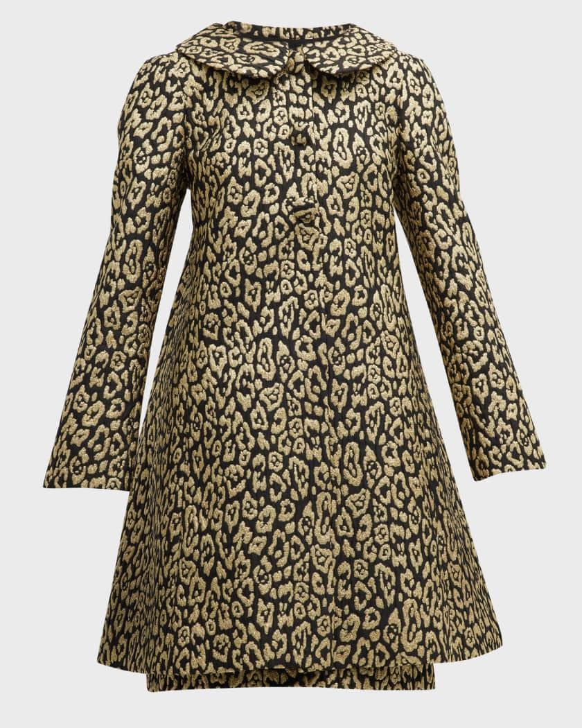 Carolina Herrera Leopard Jacquard Trapeze Collared Top Coat with Gathered  Back