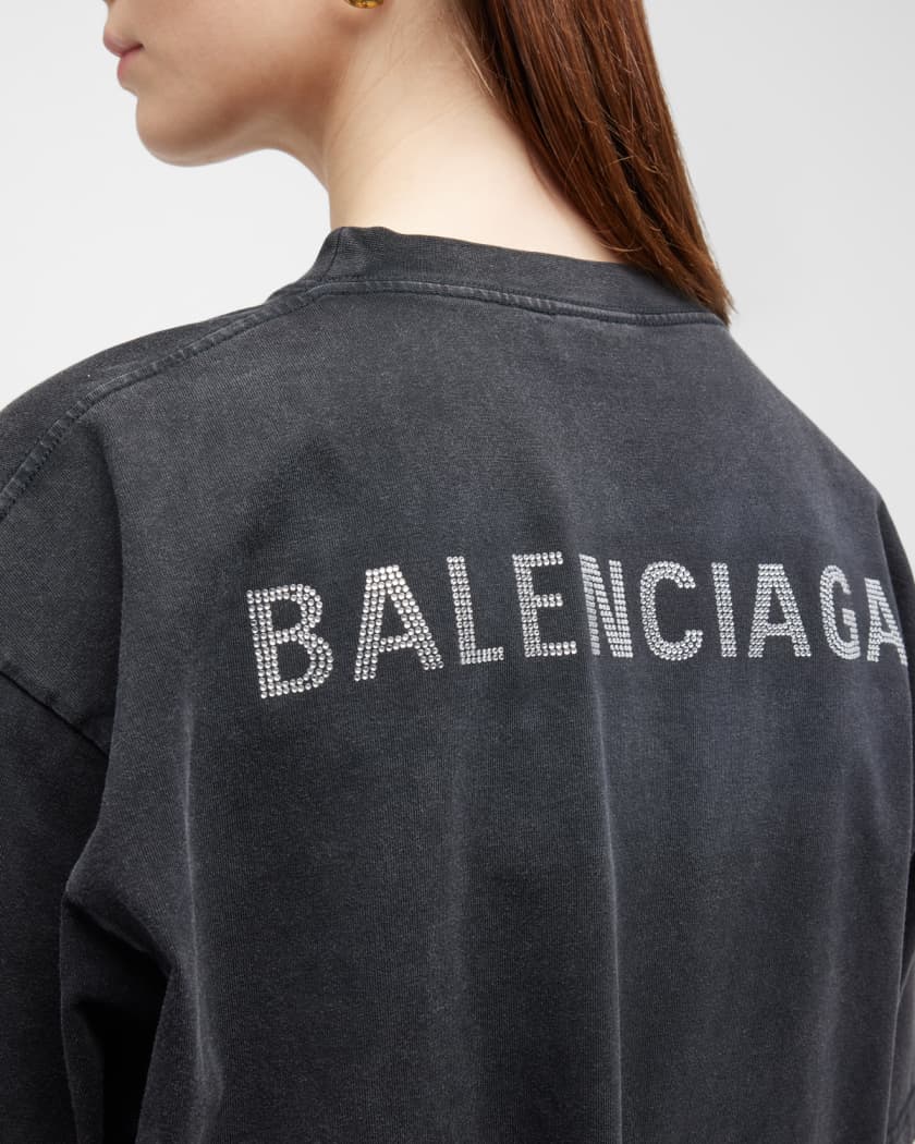 Balenciaga Fashion Institute Fitted Long Sleeve T-Shirt in Black & Silver  Strass