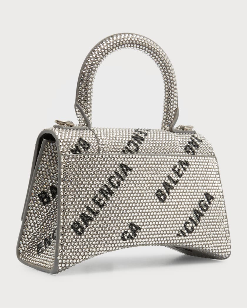 BALENCIAGA: Hourglass XS bag in coated cotton with all over monogram -  Beige