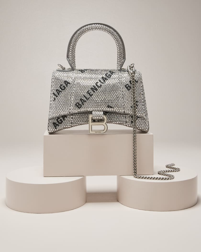 Balenciaga - Hourglass Xs Crystal-embellished Leather Bag - Womens - Silver