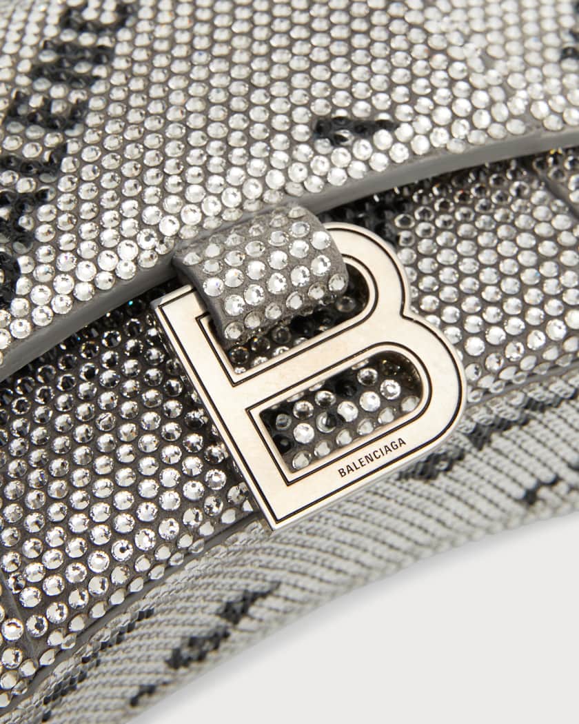 Balenciaga Hourglass Top Handle Bag Allover Logo Monogram Coated Canvas XS  Brown 2219673