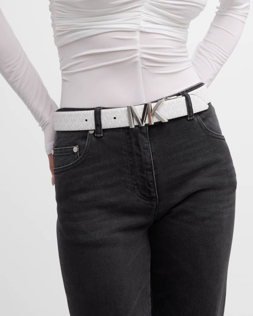 MK Logo Reversible Black Leather Belt 