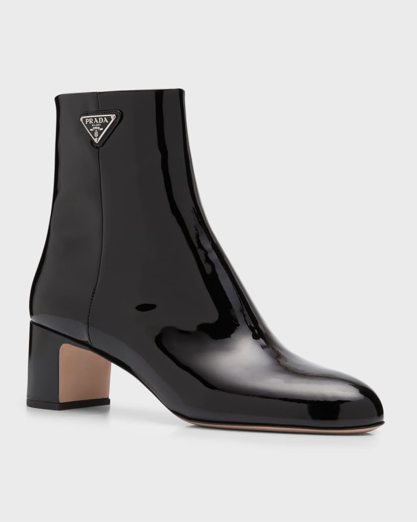 Prada Patent Block-Heel Ankle Booties | Neiman Marcus