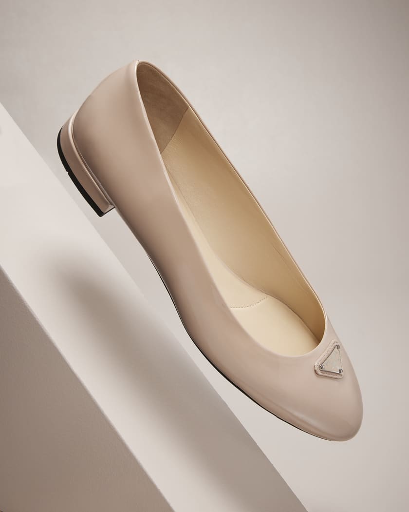 Prada Patent Calfskin Logo Ballerina Flats Neiman Marcus