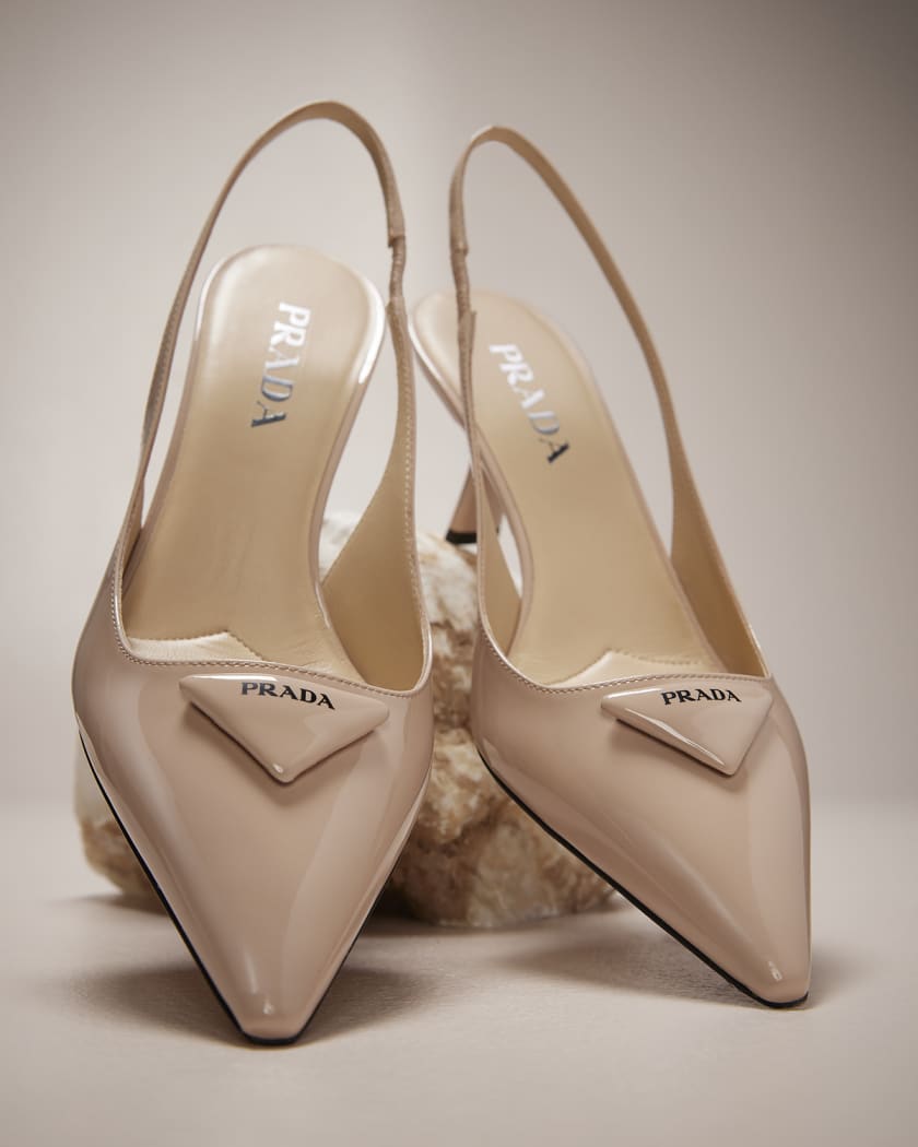 Prada patent online leather slingback pumps