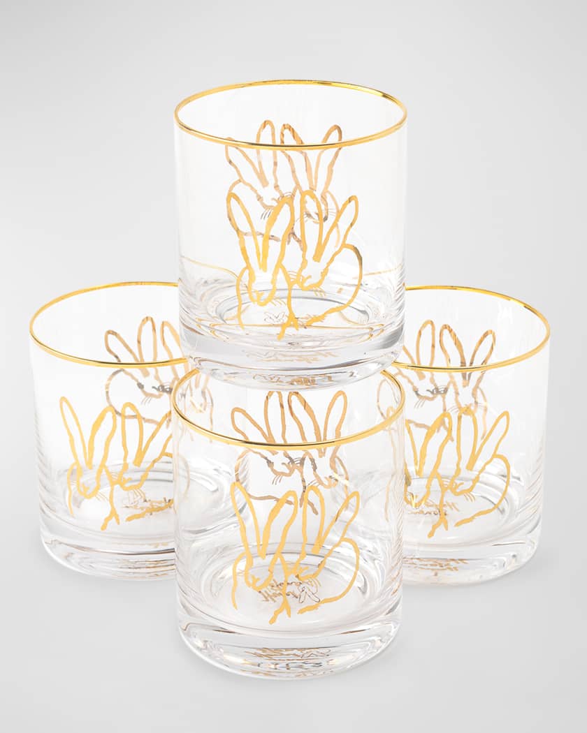 Set of 4 Double Bunny Old-Fashioned Glasses, Mixed - Hunt Slonem