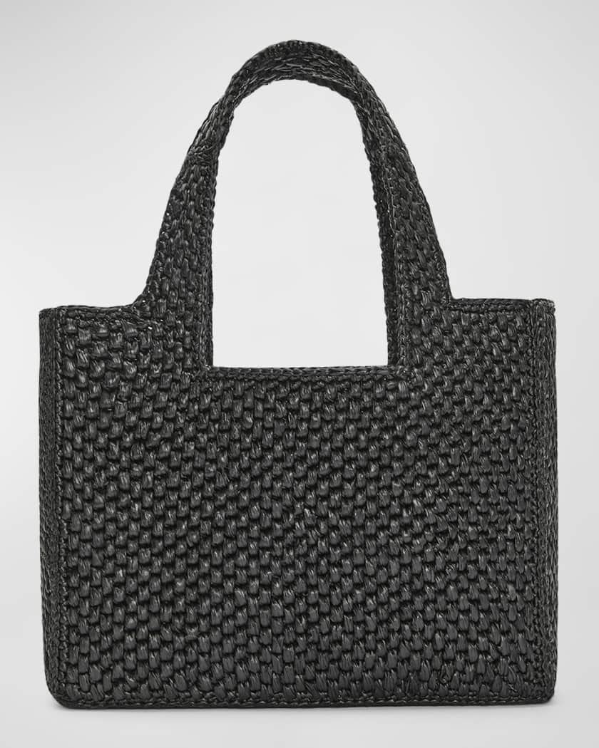 Paulas Ibiza Medium Logo Raffia Tote Bag in Black - Loewe