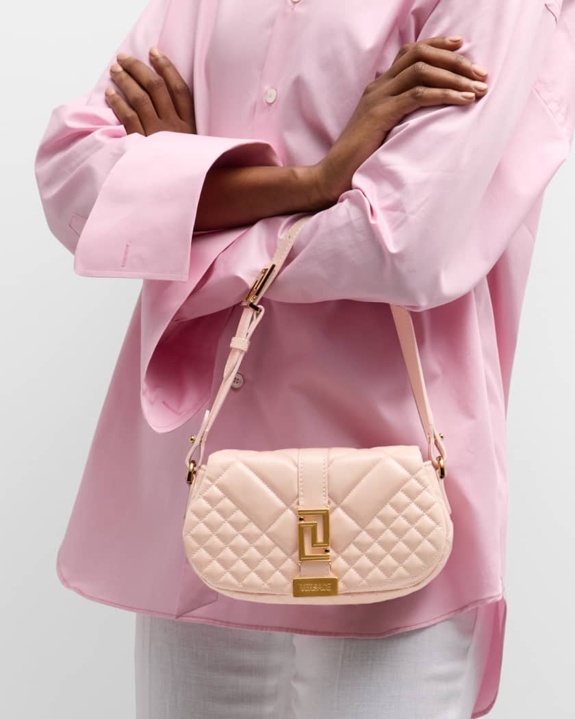 Versace Women's Pink Leather Quilted Small Crossbody Bag