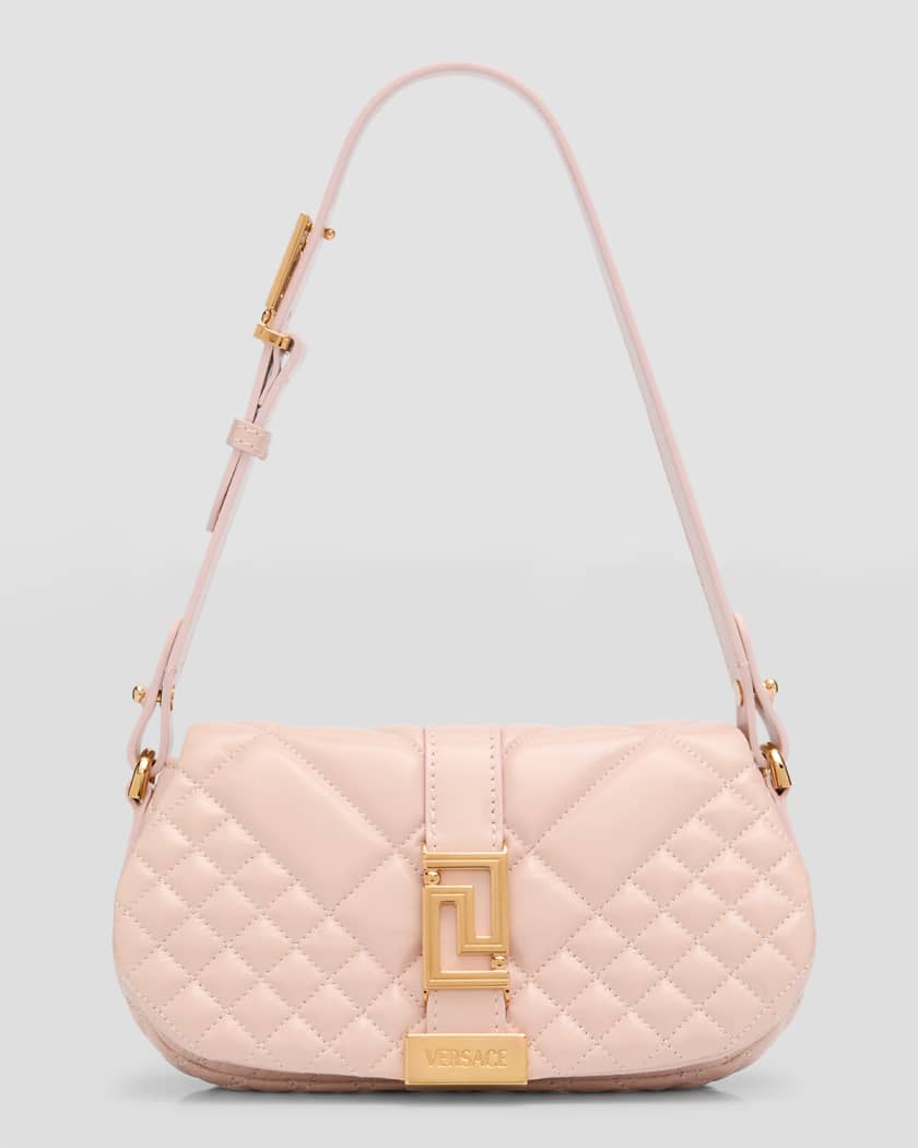 Versace Women's Pink Leather Quilted Small Crossbody Bag