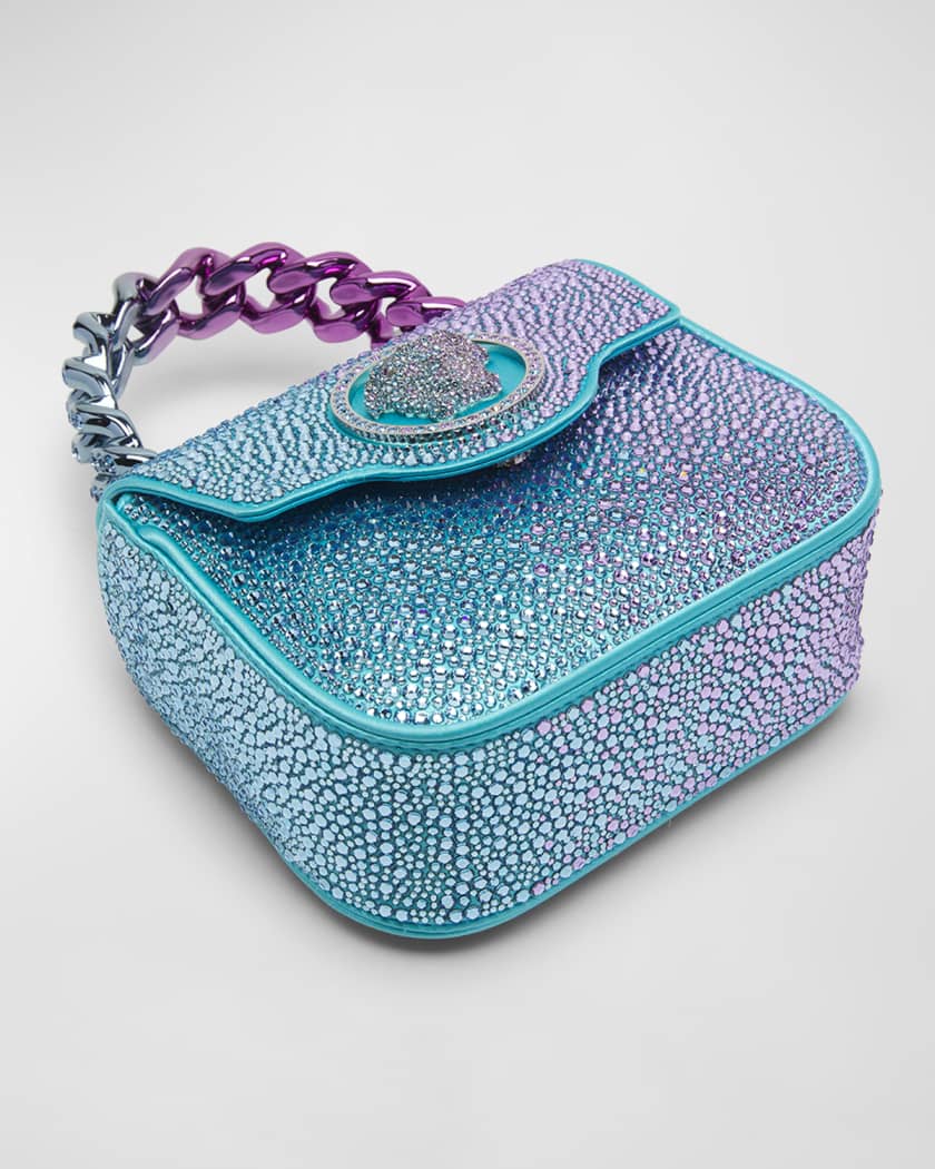 Versace La Medusa Mini Glitter Top-handle Bag In Azur Lavander Pal