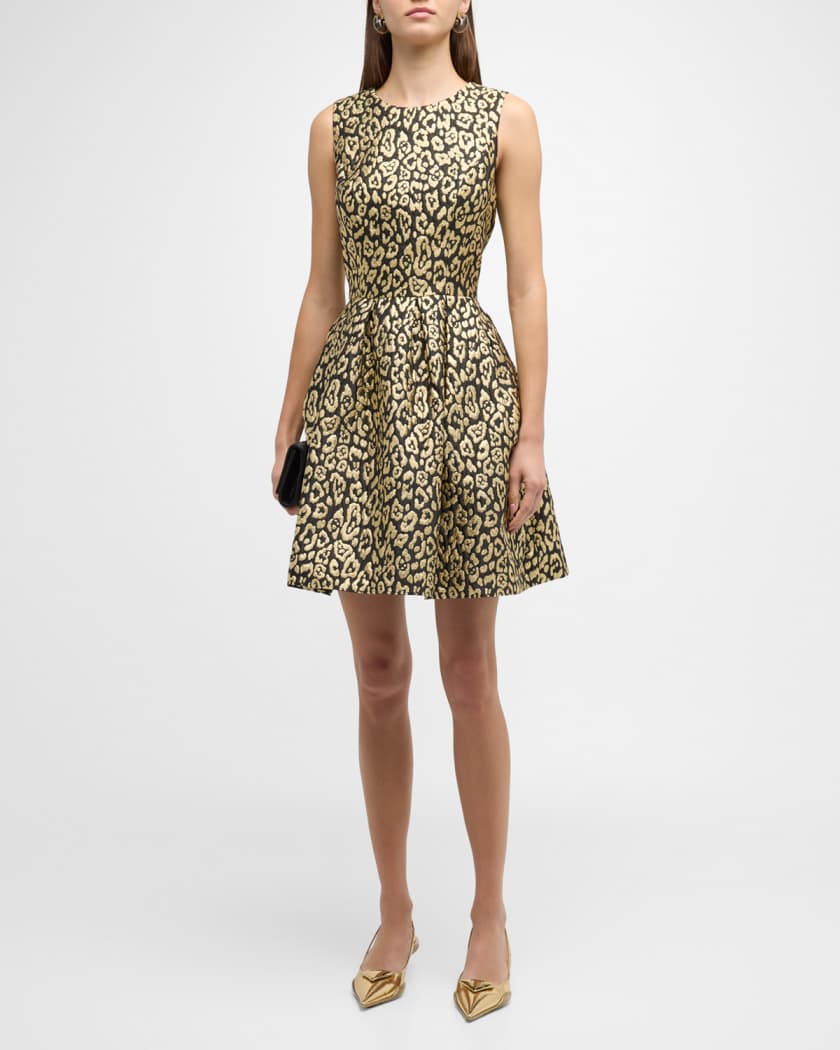 Metallic Leopard Clip Jacquard Dress