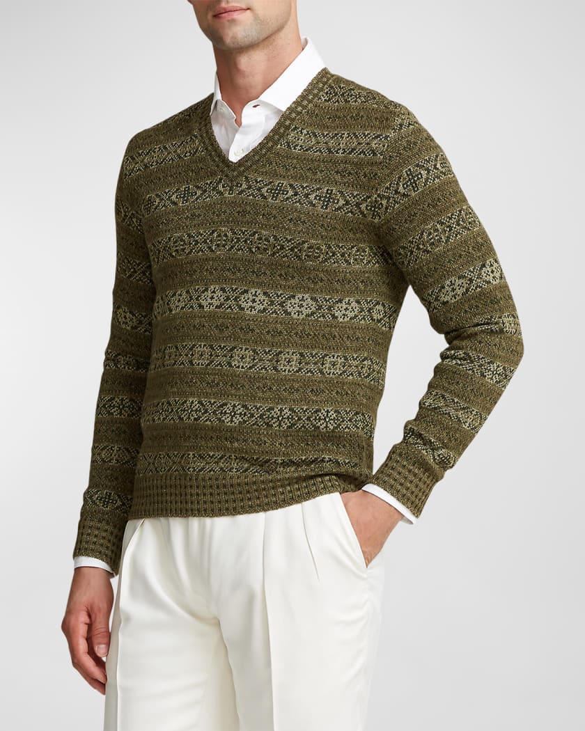 Ralph Lauren Label Men's Linen V-Neck Sweater | Neiman