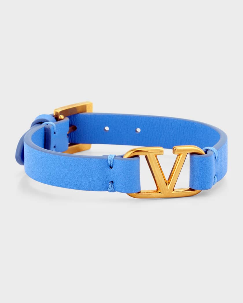 Valentino Garavani Vlogo Leather Bracelet in Water Lilac