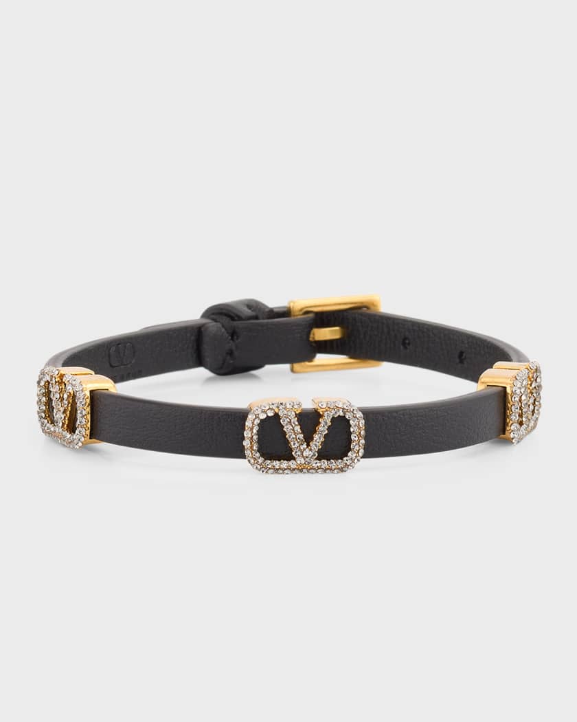 afslappet jeg er syg Officer Valentino Garavani Strass V-Logo Signature Leather Bracelet | Neiman Marcus