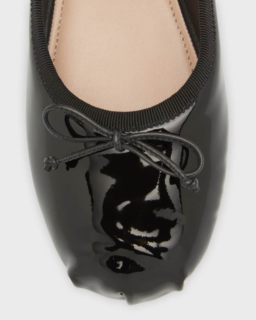 Black Ribbon-strap buckled patent-leather ballet flats, Miu Miu