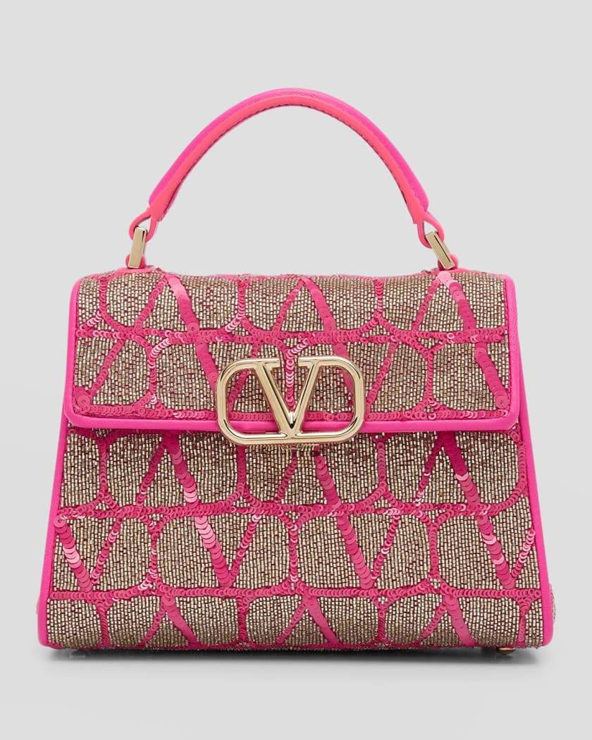 V Sling Mini Leather Tote Bag in Pink - Valentino Garavani