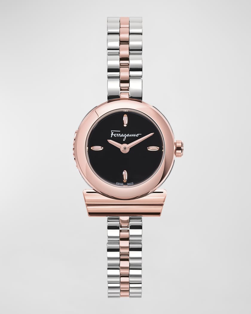 Ferragamo 22.5mm Gancino Watch with Bracelet Strap Two Tone Black