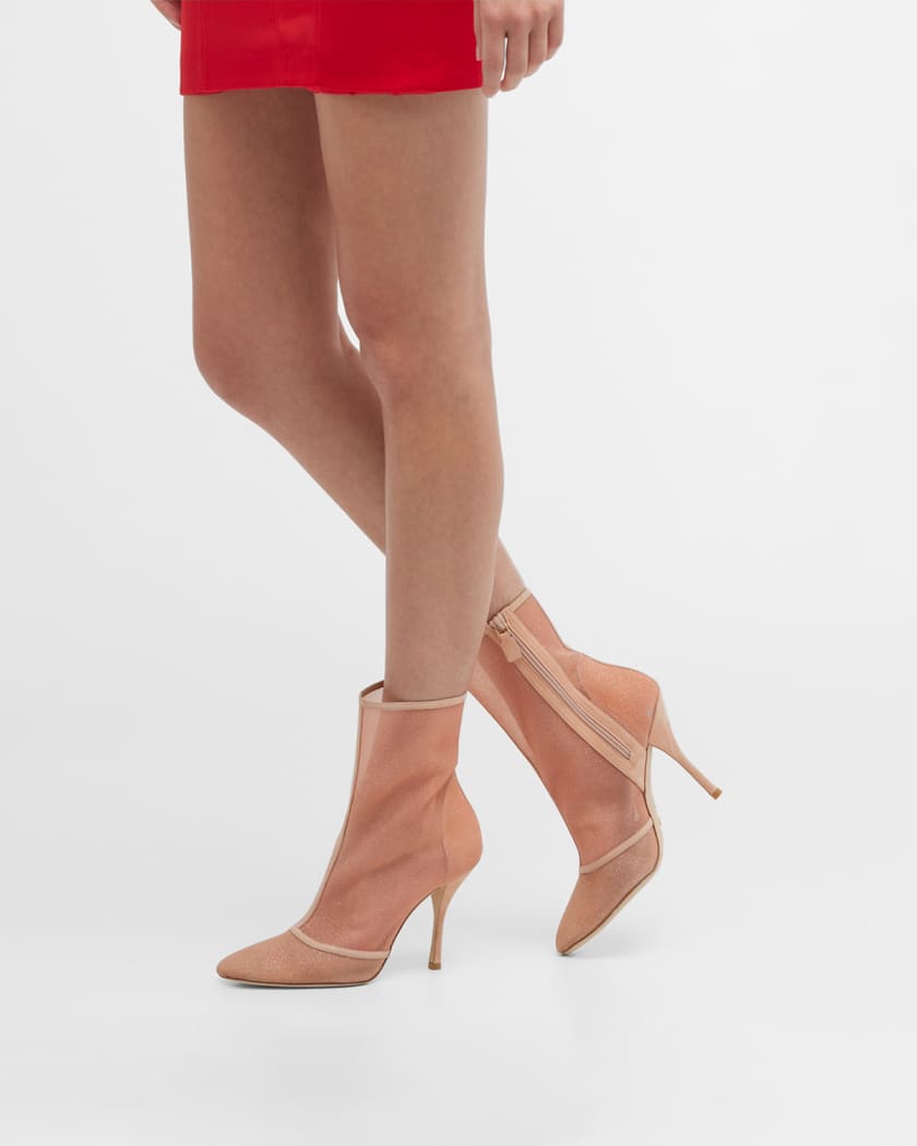 Stuart Weitzman Noche Glitter Mesh Ankle Booties Neiman Marcus