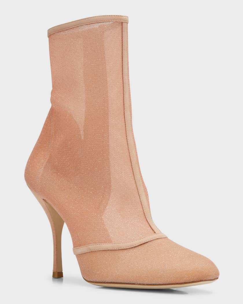 Stuart Weitzman Noche Glitter Mesh Ankle Booties Neiman Marcus