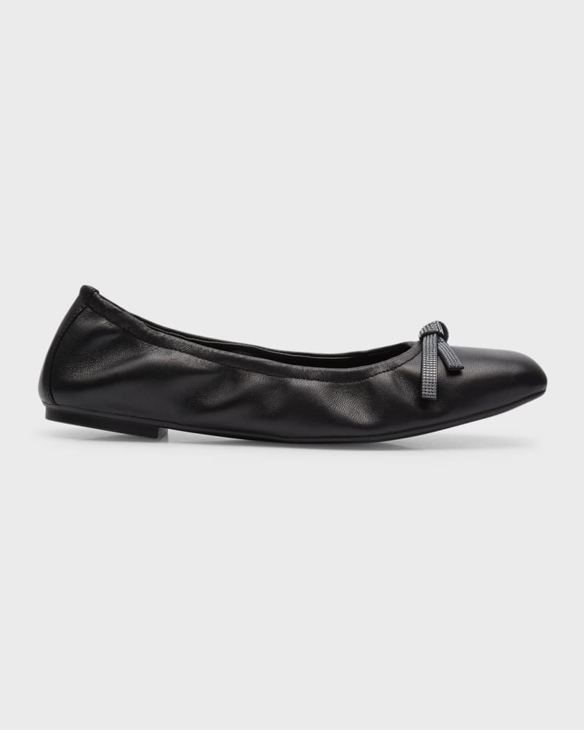 CHANEL, Shoes, Chanel Ballerina Flats 9 Black Cap Toe Leather Slip On Low  Heel Bow Accent