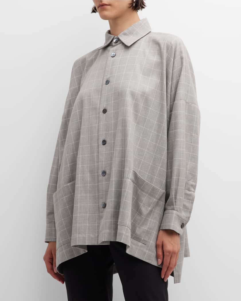 Eskandar Wide Longer-Back Shirt Jacket with Collar (Long) | Neiman