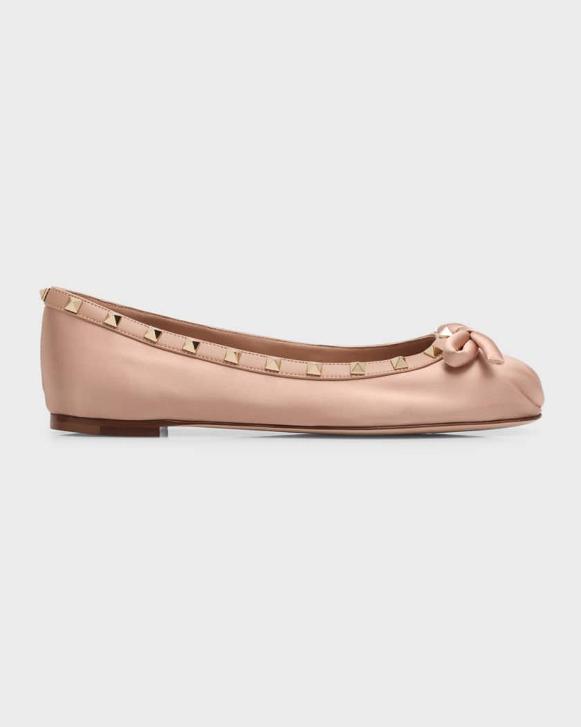 Rockstud Satin Bow Ballerina Flats