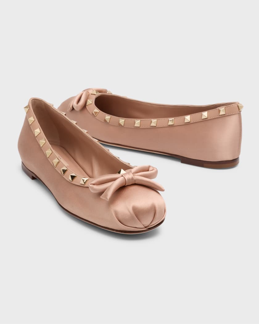 Rockstud satin  ballet flats