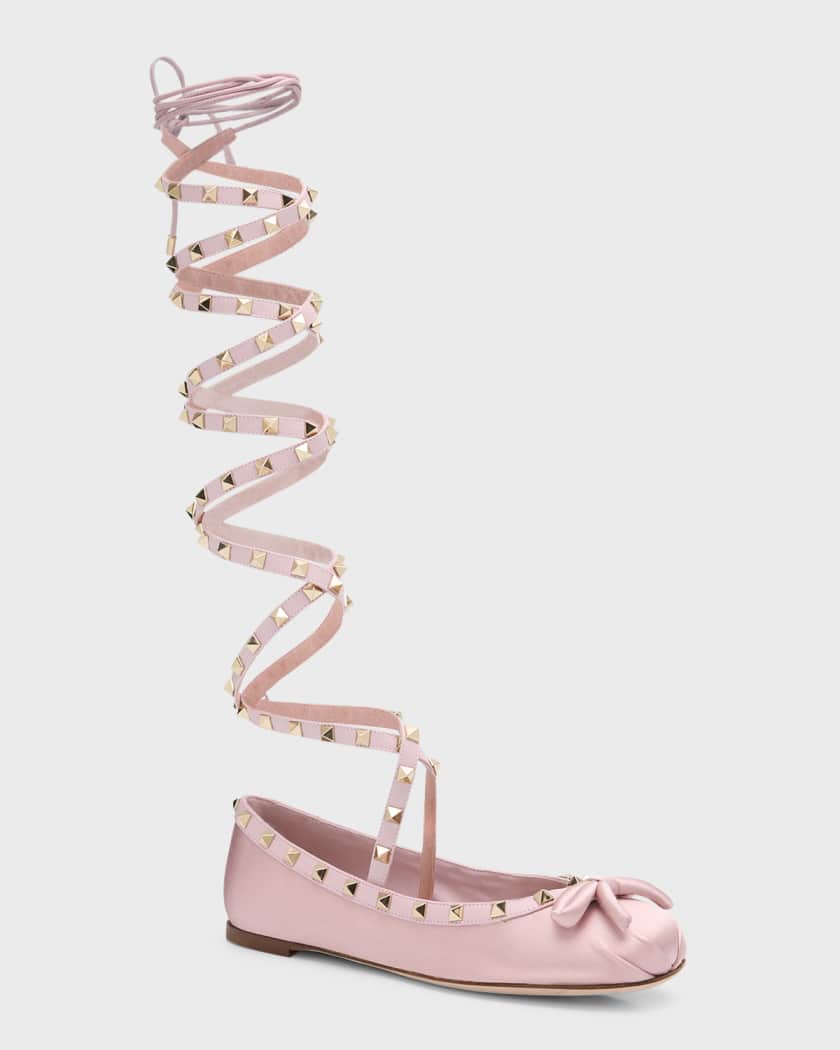 Valentino Garavani Rockstud Satin Gladiator Ballerina Flats