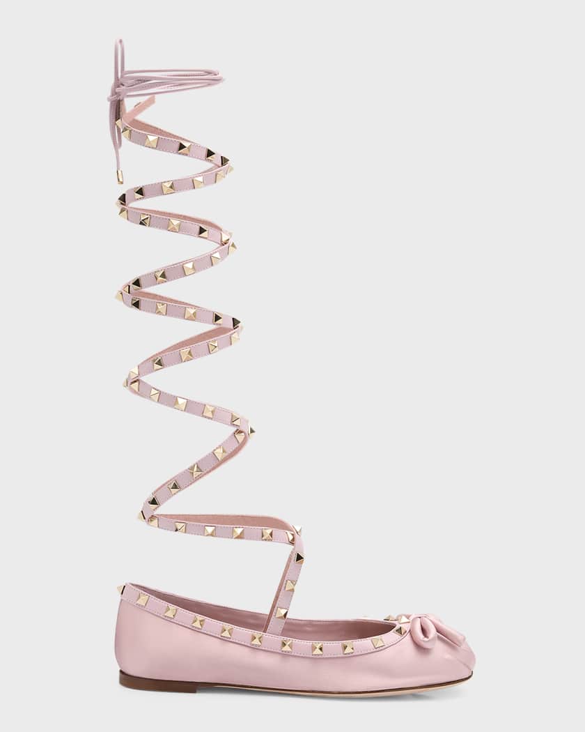 Valentino Garavani Rockstud Satin Gladiator Ballerina Flats