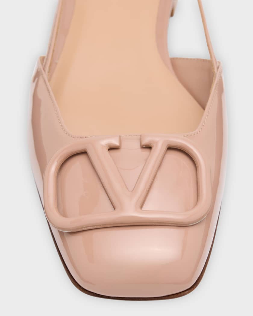 V Logo Leather Slingback Flats in Black - Valentino Garavani