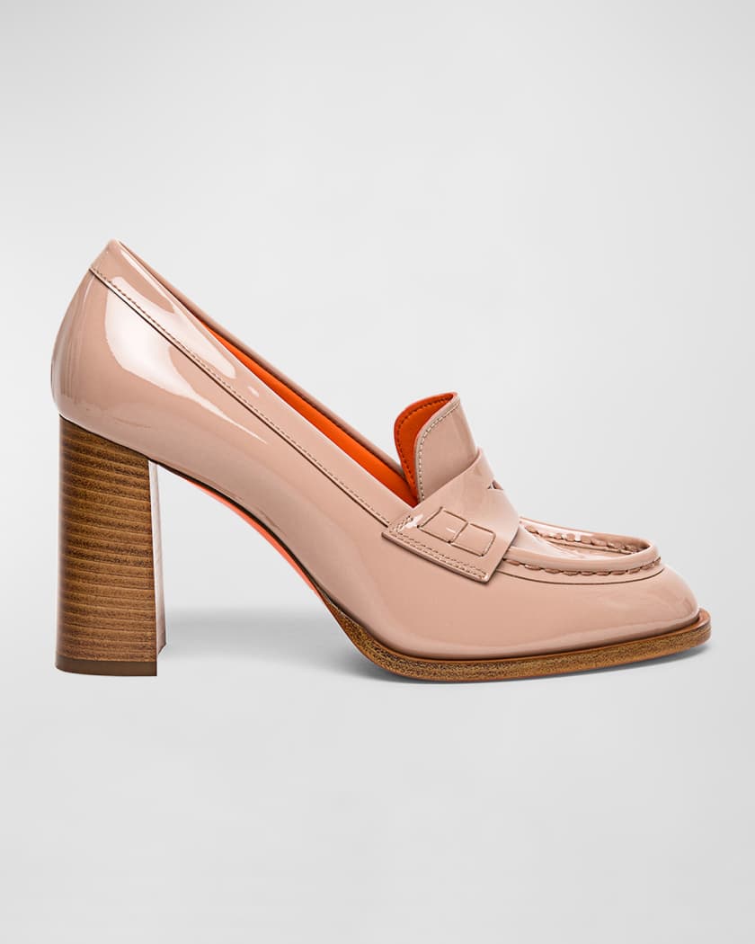 Santoni Fewest Patent Heeled Penny Loafers | Neiman Marcus