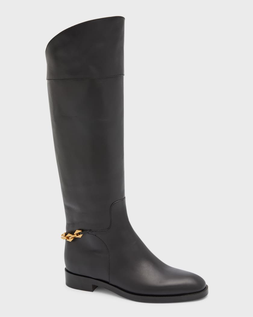 Nell Leather Chain Tall Riding Boots