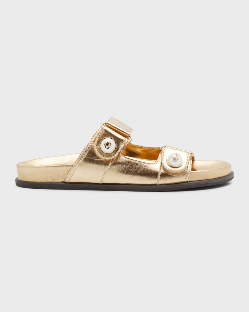 Fayence Metallic Pearly-Button Slide Sandals