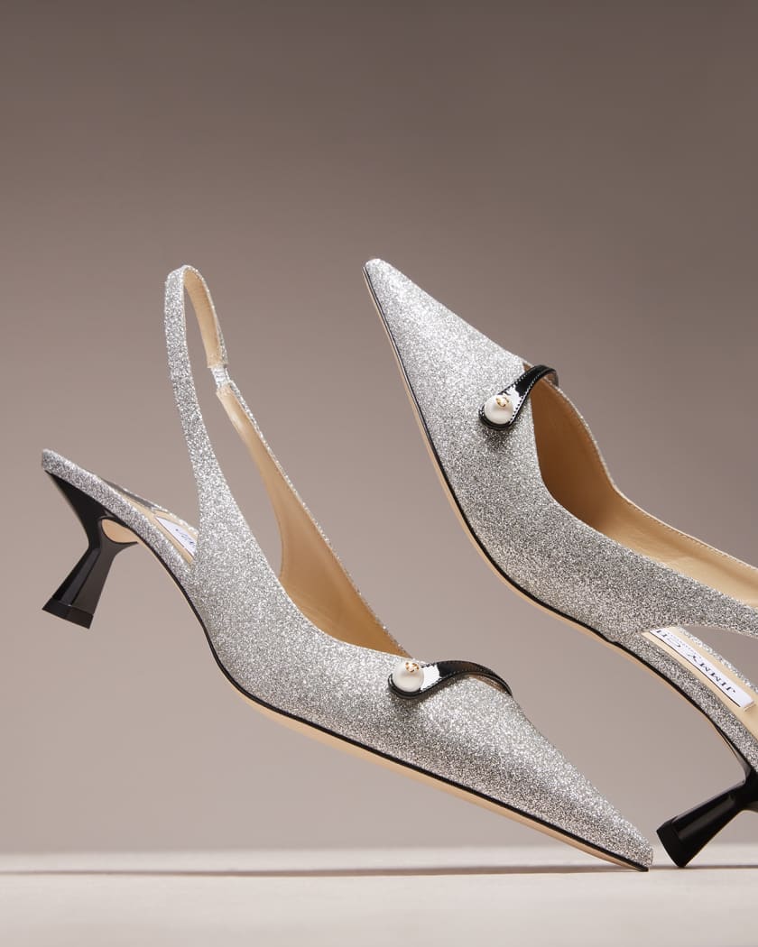 Glitter Slingback Heel Sandals - Silver