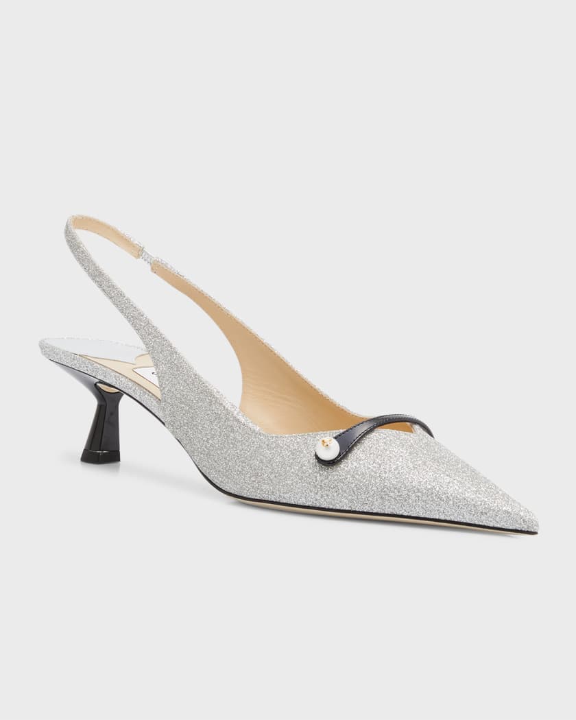 Shiny High Heels Slingback Silver Women Pumps Metallic Crystal